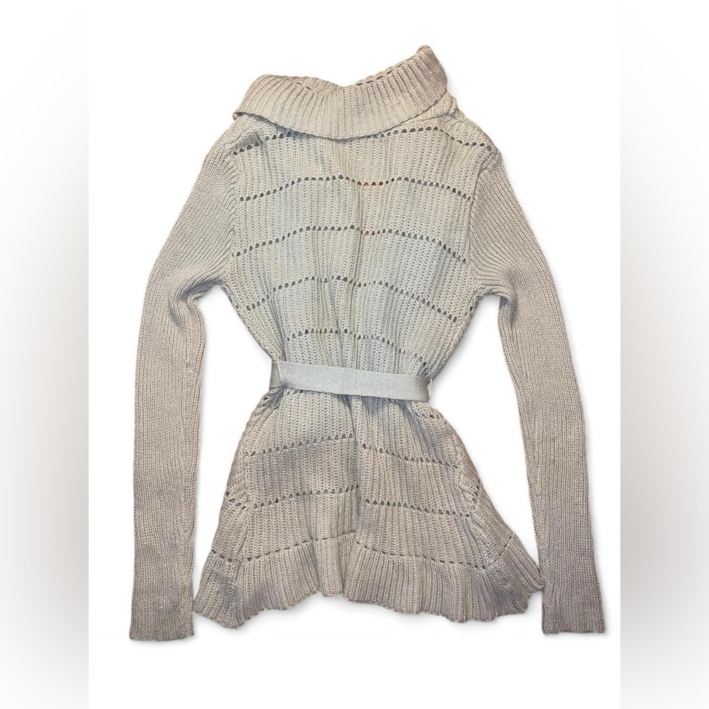 bebe Open-Front Belted Knit Cardigan - Light Beige - Picture 7 of 10